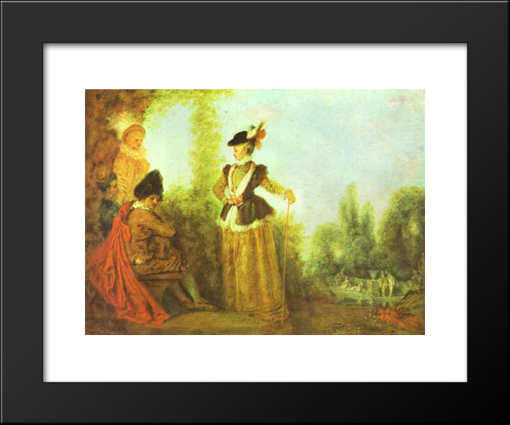 The Adventuress 20x24 Black Modern Wood Framed Art Print Poster by Watteau, Antoine