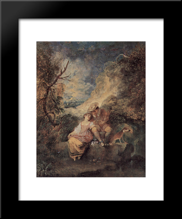 The Bird Nester 20x24 Black Modern Wood Framed Art Print Poster by Watteau, Antoine