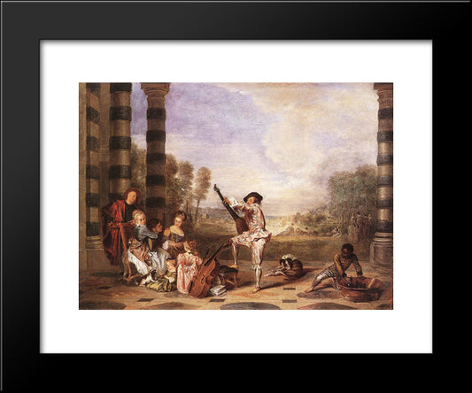 The Charmes Of Life 20x24 Black Modern Wood Framed Art Print Poster by Watteau, Antoine