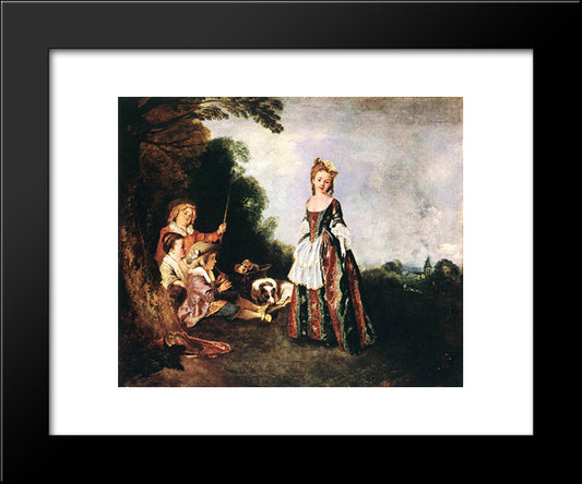 The Dance 20x24 Black Modern Wood Framed Art Print Poster by Watteau, Antoine