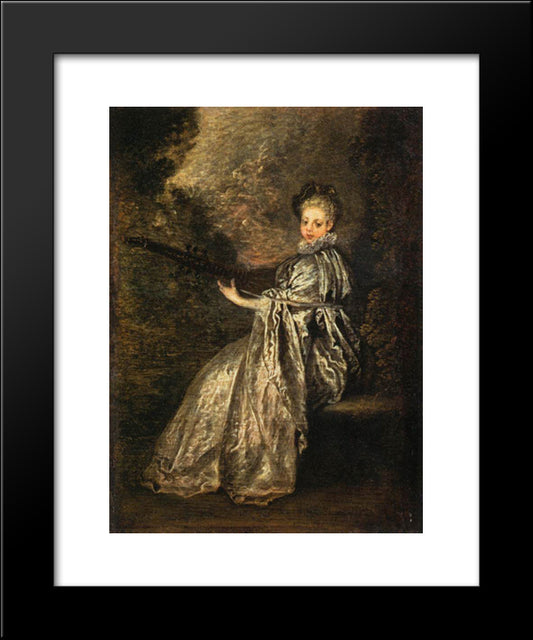 The Delicate Musician 20x24 Black Modern Wood Framed Art Print Poster by Watteau, Antoine