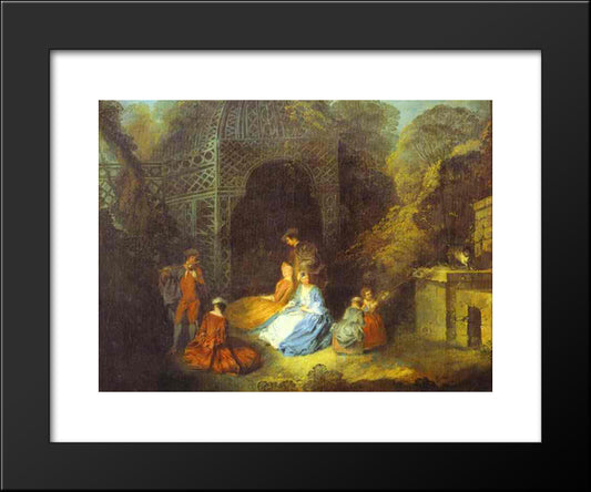 The Flautist 20x24 Black Modern Wood Framed Art Print Poster by Watteau, Antoine