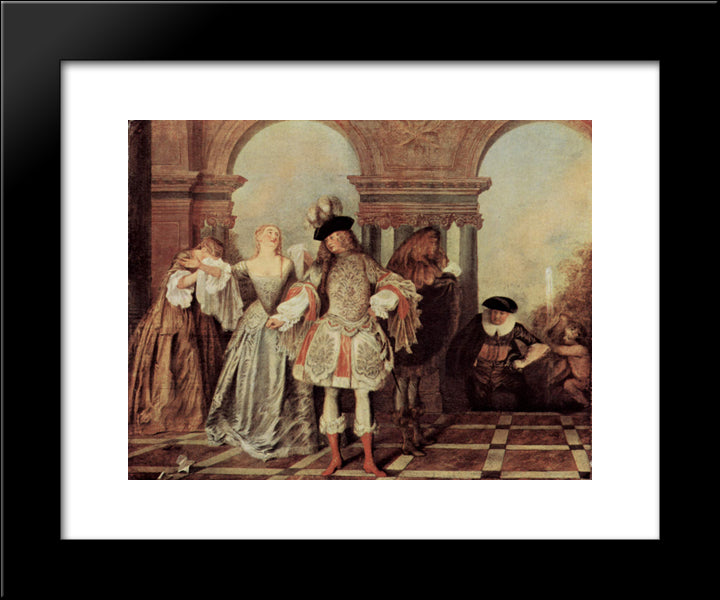 The French Comediants 20x24 Black Modern Wood Framed Art Print Poster by Watteau, Antoine