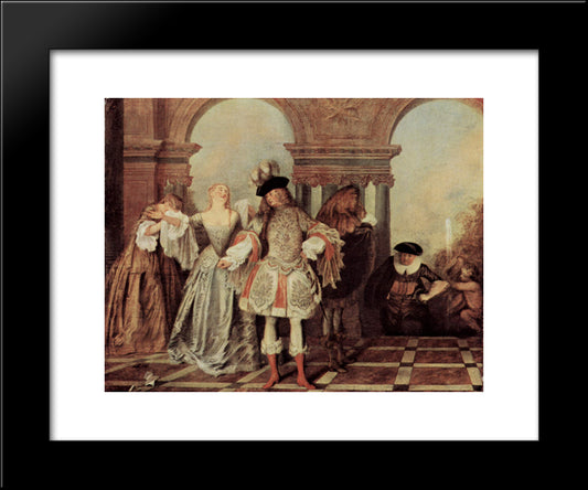 The French Comediants 20x24 Black Modern Wood Framed Art Print Poster by Watteau, Antoine