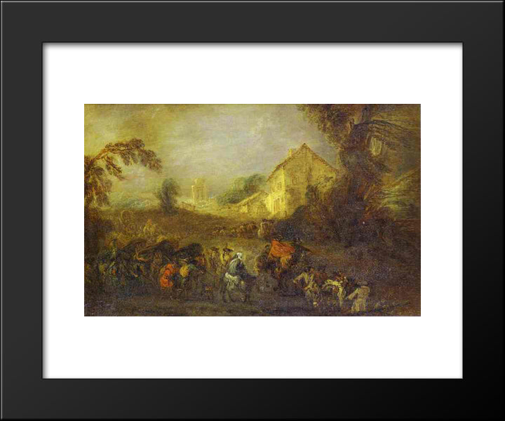 The Hardships Of War 20x24 Black Modern Wood Framed Art Print Poster by Watteau, Antoine