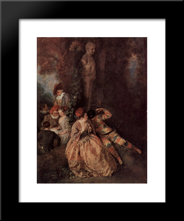 The Harlekin 20x24 Black Modern Wood Framed Art Print Poster by Watteau, Antoine