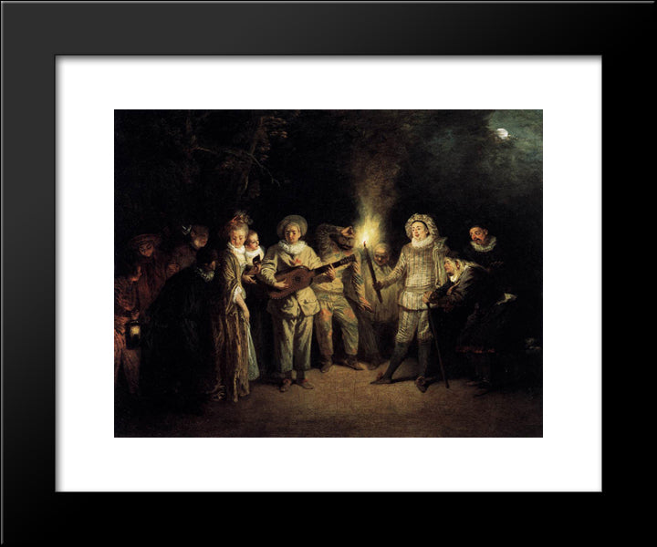 The Italian Comedy 20x24 Black Modern Wood Framed Art Print Poster by Watteau, Antoine