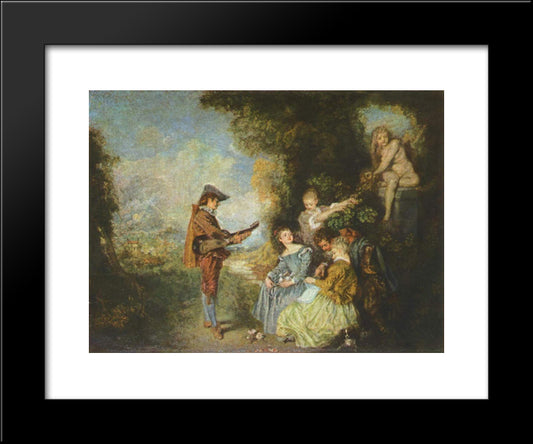 The Lesson Of Love 20x24 Black Modern Wood Framed Art Print Poster by Watteau, Antoine