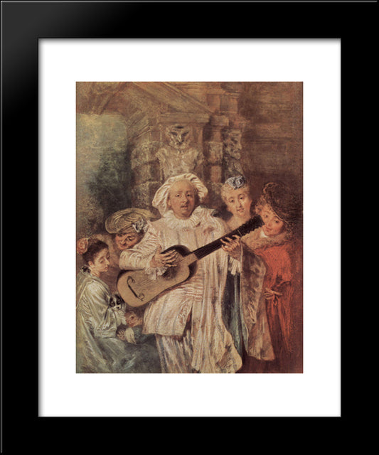 The Mezzetin'S Family 20x24 Black Modern Wood Framed Art Print Poster by Watteau, Antoine