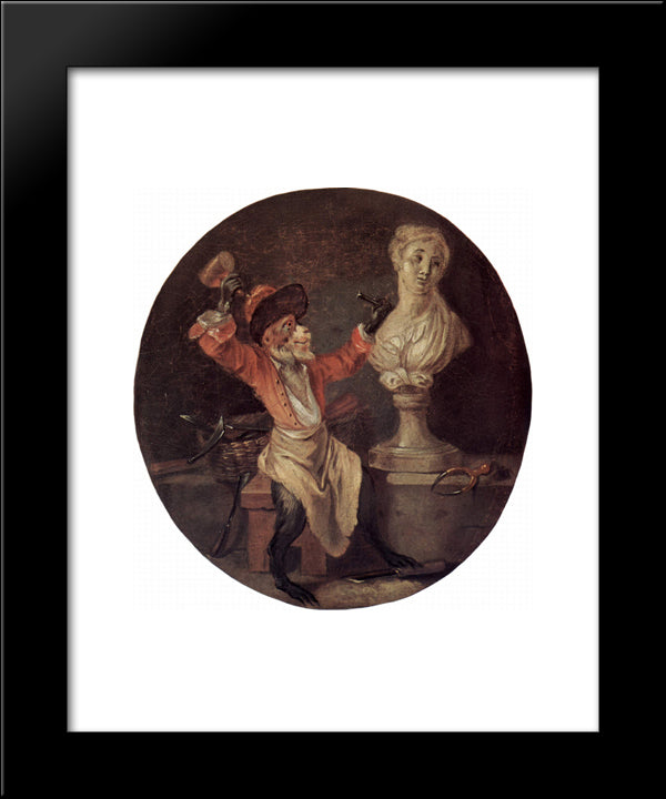 The Monkey Sculptor 20x24 Black Modern Wood Framed Art Print Poster by Watteau, Antoine