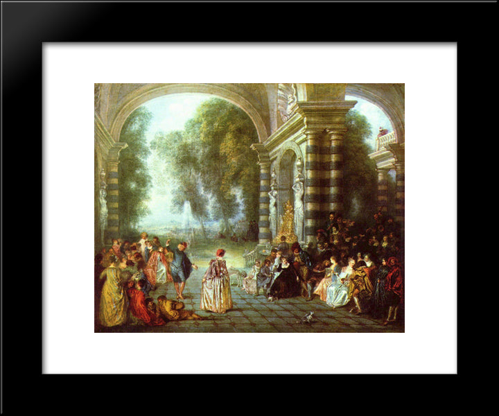 The Pleasures Of The Ball 20x24 Black Modern Wood Framed Art Print Poster by Watteau, Antoine