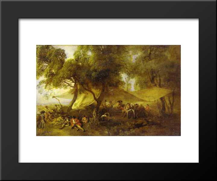 The Recreations Of War 20x24 Black Modern Wood Framed Art Print Poster by Watteau, Antoine