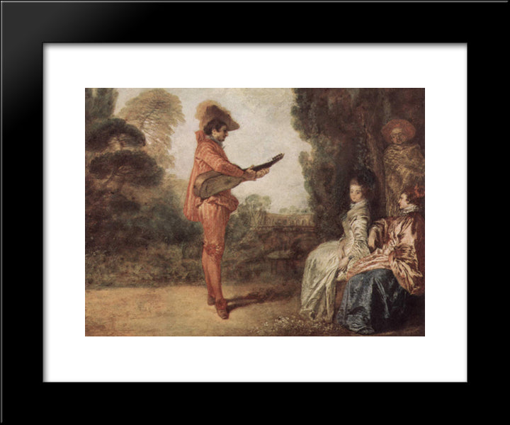 The Seducer 20x24 Black Modern Wood Framed Art Print Poster by Watteau, Antoine