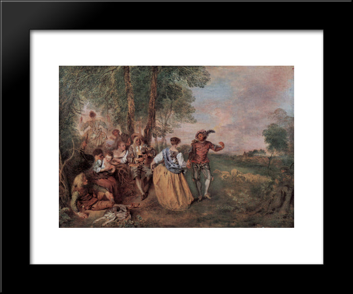 The Shepherds 20x24 Black Modern Wood Framed Art Print Poster by Watteau, Antoine