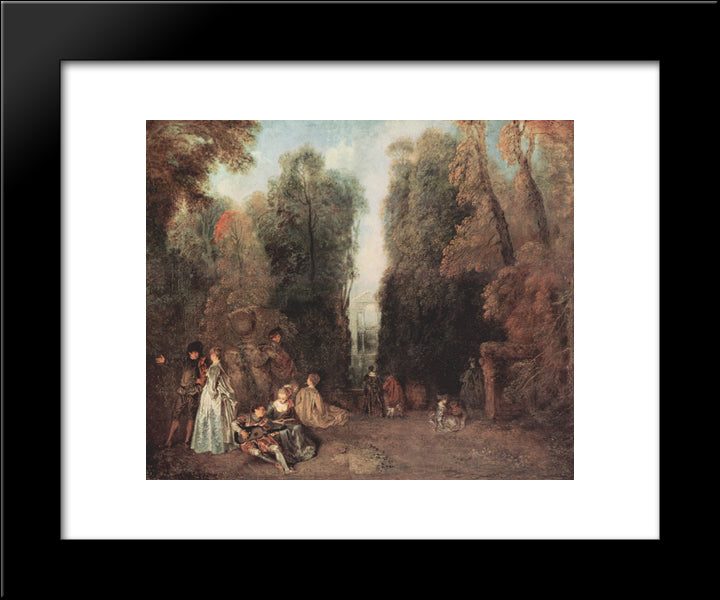 The View 20x24 Black Modern Wood Framed Art Print Poster by Watteau, Antoine