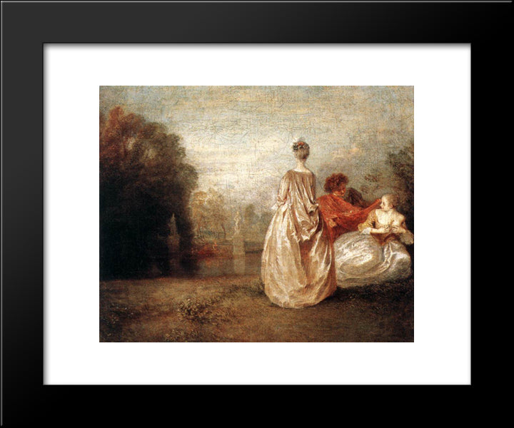 Two Cousins 20x24 Black Modern Wood Framed Art Print Poster by Watteau, Antoine