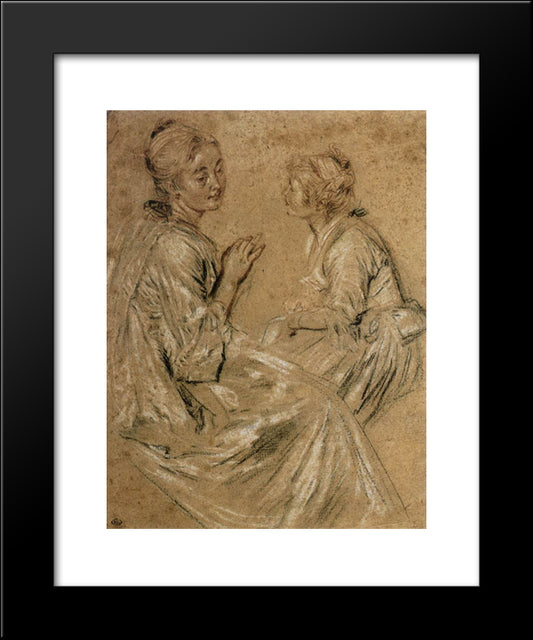Two Seated Women 20x24 Black Modern Wood Framed Art Print Poster by Watteau, Antoine