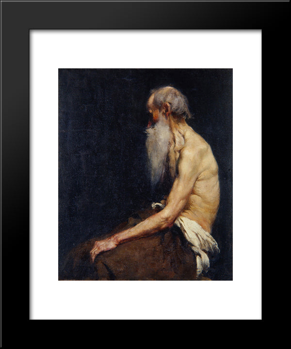 Sitting Old Man Nude 20x24 Black Modern Wood Framed Art Print Poster by Azbe, Anton