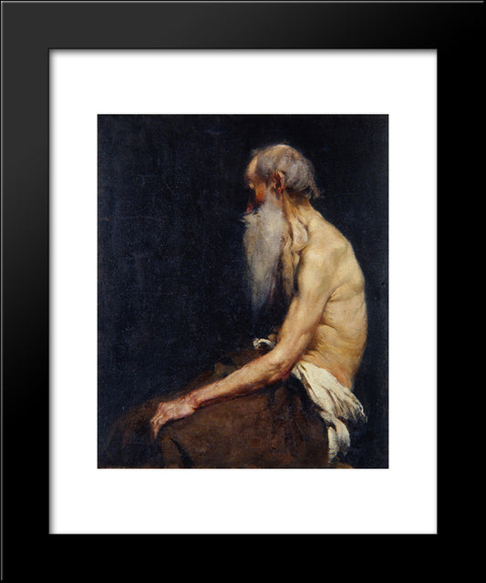 Sitting Old Man Nude 20x24 Black Modern Wood Framed Art Print Poster by Azbe, Anton