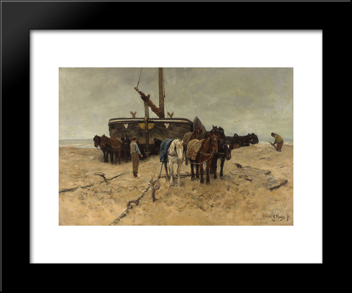 Fishing Boat On The Beach 20x24 Black Modern Wood Framed Art Print Poster by Mauve, Anton