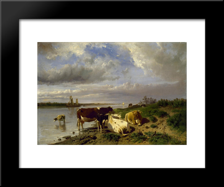 Landscape With Cattle 20x24 Black Modern Wood Framed Art Print Poster by Mauve, Anton