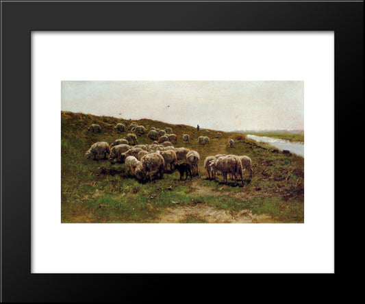 Sheep On A Dyke 20x24 Black Modern Wood Framed Art Print Poster by Mauve, Anton