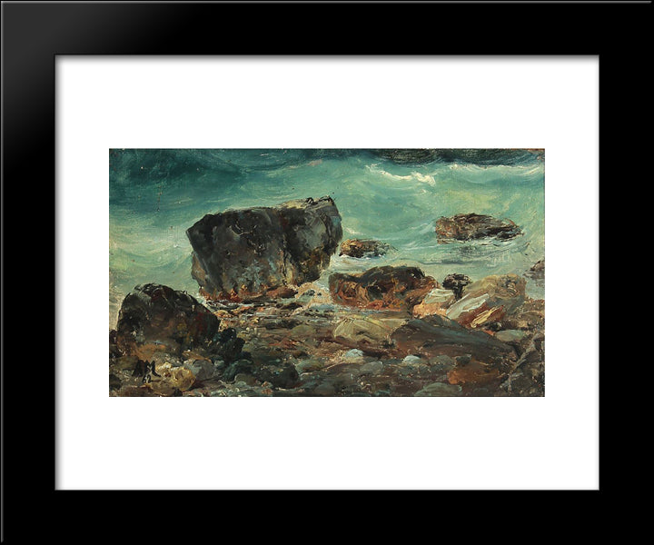 Coastal Scene With Larger Rocks 20x24 Black Modern Wood Framed Art Print Poster by Melbye, Anton