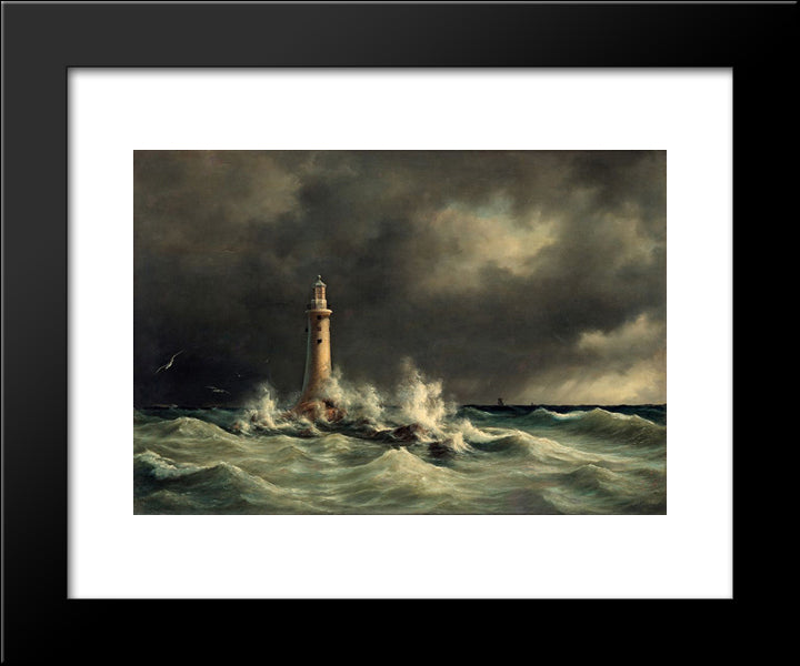 Lighthouse At Stora Balt 20x24 Black Modern Wood Framed Art Print Poster by Melbye, Anton