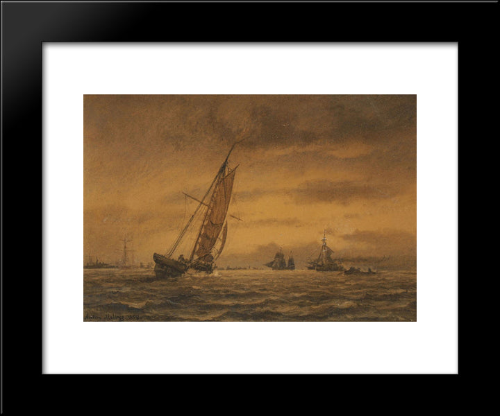 Numerous Sailing Ships At Sea 20x24 Black Modern Wood Framed Art Print Poster by Melbye, Anton