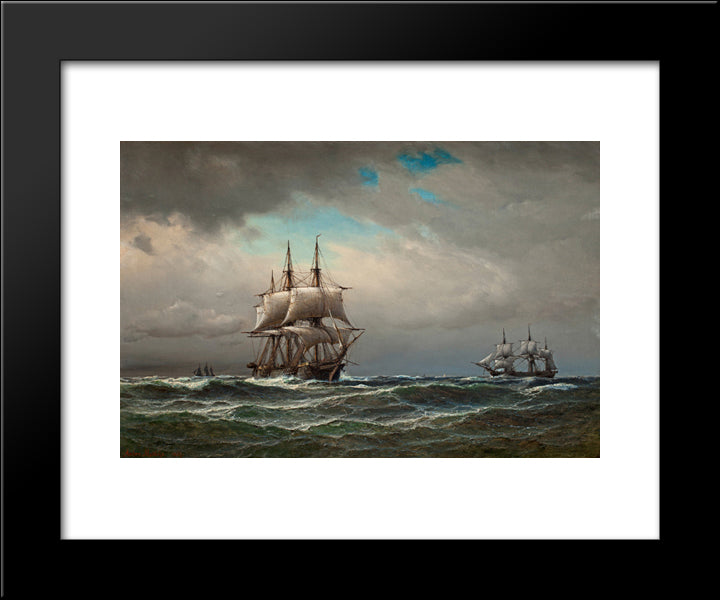 Ships At Sea 20x24 Black Modern Wood Framed Art Print Poster by Melbye, Anton