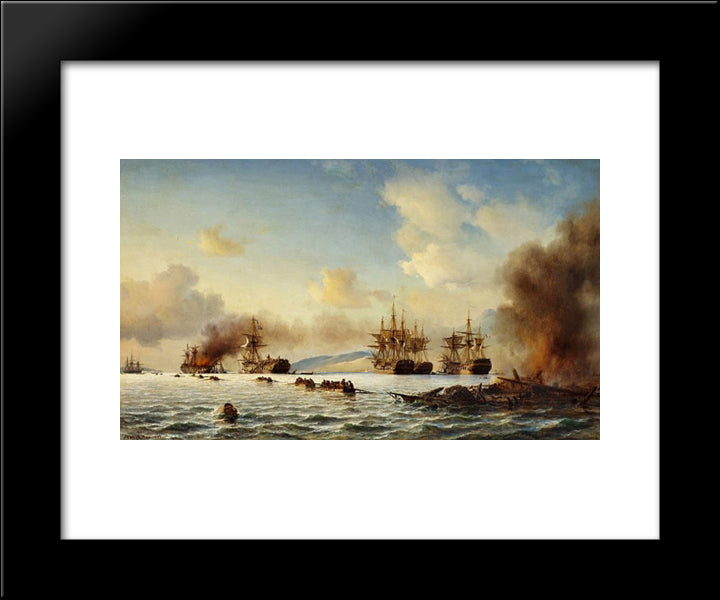 The Battle Of Grand Port 20x24 Black Modern Wood Framed Art Print Poster by Melbye, Anton