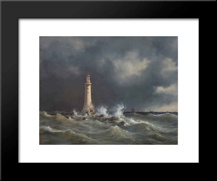 The Eddystone Lighthouse 20x24 Black Modern Wood Framed Art Print Poster by Melbye, Anton