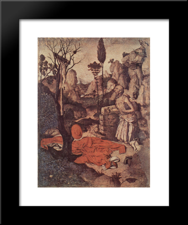 St. Jerome Penitent 20x24 Black Modern Wood Framed Art Print Poster by Messina, Antonello da