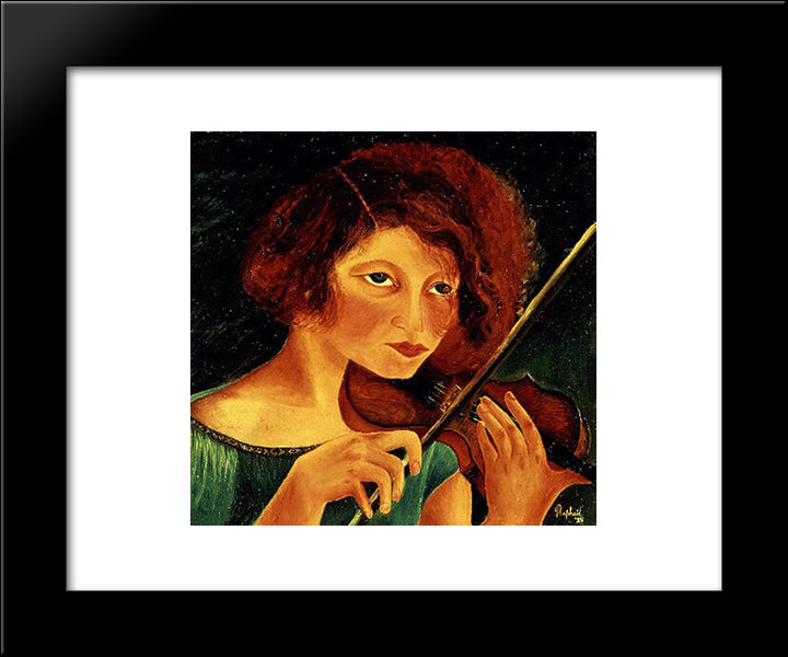 Self - Portrait With Violin 20x24 Black Modern Wood Framed Art Print Poster by Raphael, Antonietta