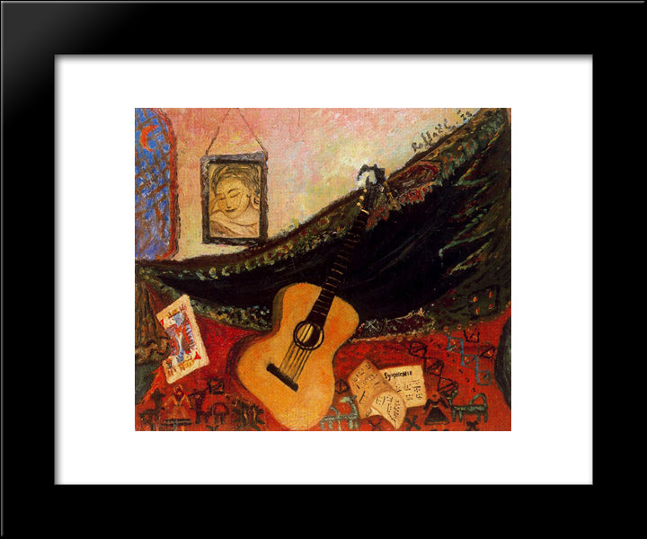 Still Life With Guitar 20x24 Black Modern Wood Framed Art Print Poster by Raphael, Antonietta