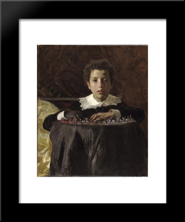 Boy With Toy Soldiers 20x24 Black Modern Wood Framed Art Print Poster by Mancini, Antonio