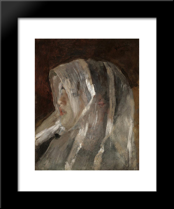 Girl With A White Veil 20x24 Black Modern Wood Framed Art Print Poster by Mancini, Antonio
