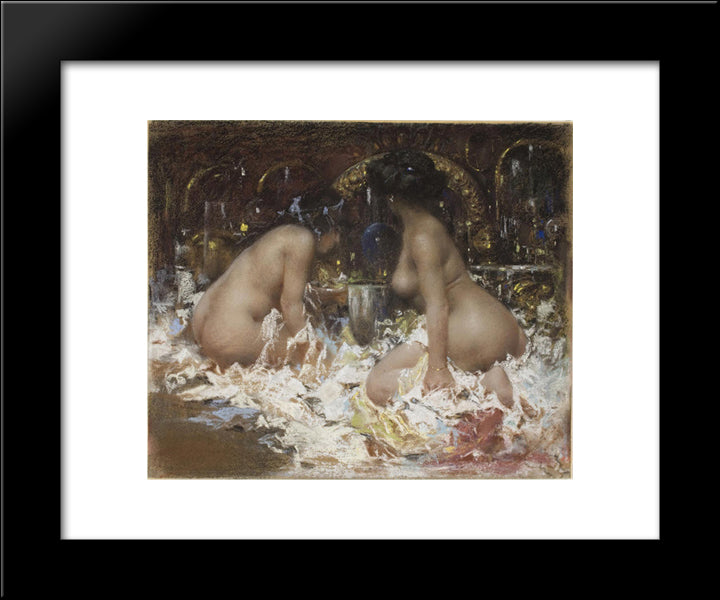 In The Boudoir 20x24 Black Modern Wood Framed Art Print Poster by Mancini, Antonio