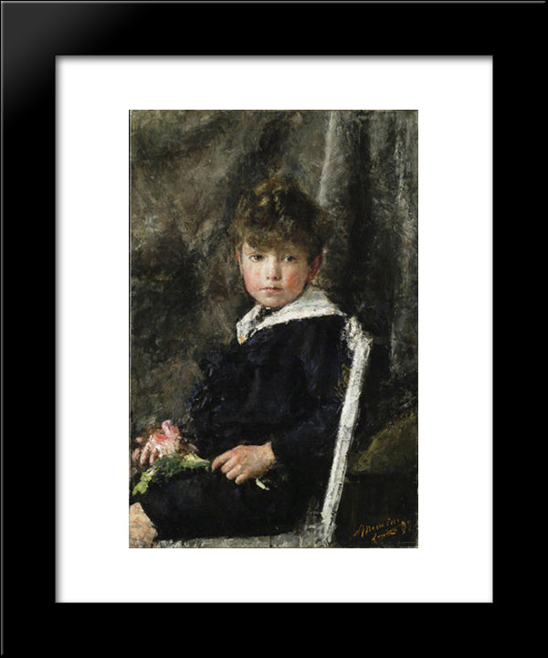 Seated Boy 20x24 Black Modern Wood Framed Art Print Poster by Mancini, Antonio