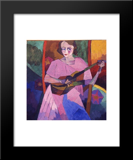 Woman With Guitar 20x24 Black Modern Wood Framed Art Print Poster by Lentulov, Aristarkh