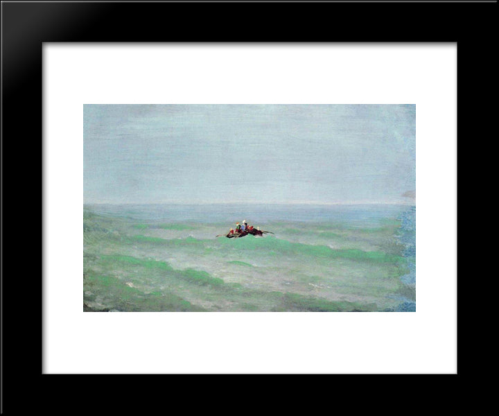 A Boat In The Sea. Crimea 20x24 Black Modern Wood Framed Art Print Poster by Kuindzhi, Arkhip