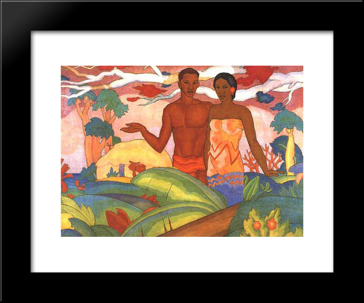 Hawaiian Boy And Girl 20x24 Black Modern Wood Framed Art Print Poster by Manookian, Arman