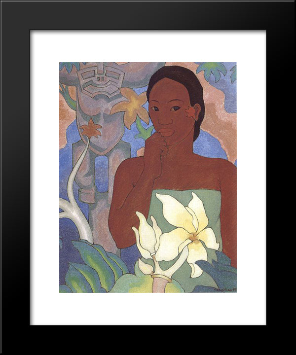 Polynesian Woman And Tiki 20x24 Black Modern Wood Framed Art Print Poster by Manookian, Arman