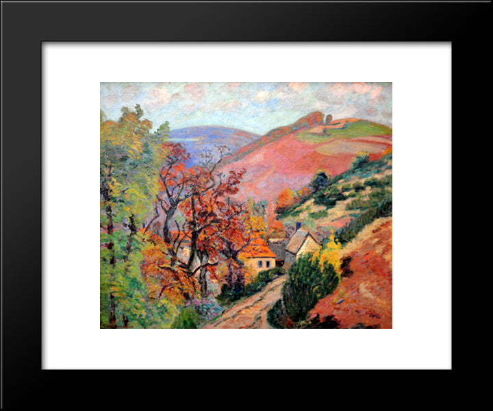 Mountain Landscape - Pontgibaud, Village In Peschadoire 20x24 Black Modern Wood Framed Art Print Poster by Guillaumin, Armand