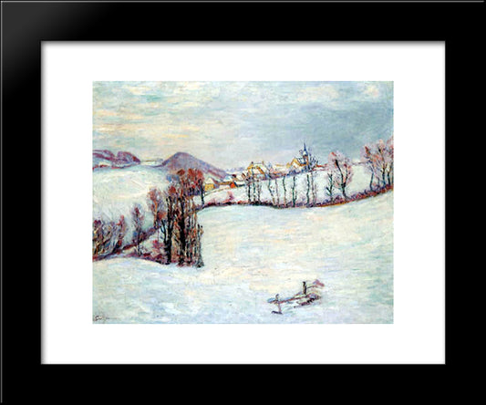 Saint-Sauves Under The Snow 20x24 Black Modern Wood Framed Art Print Poster by Guillaumin, Armand