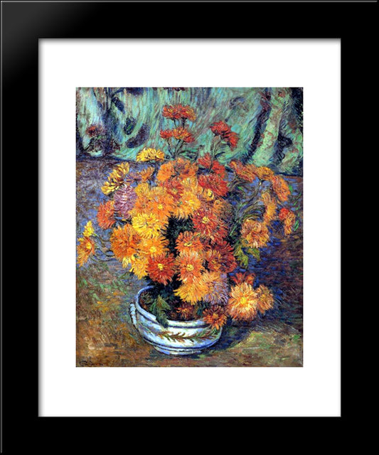 Vase De Chrysanthemes 20x24 Black Modern Wood Framed Art Print Poster by Guillaumin, Armand