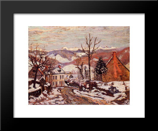 Winter In Saint-Sauves-D'Auvergne 20x24 Black Modern Wood Framed Art Print Poster by Guillaumin, Armand