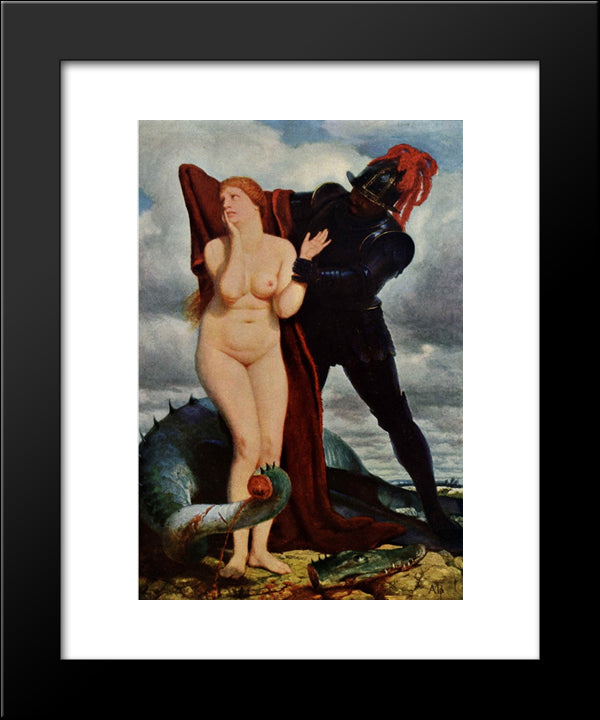 Angelika, Guarded By A Dragon 20x24 Black Modern Wood Framed Art Print Poster by Bocklin, Arnold