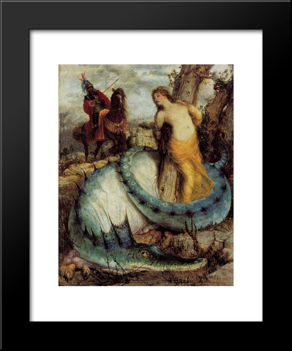 Angelika, Guarded By A Dragon (Angelica And Ruggiero) 20x24 Black Modern Wood Framed Art Print Poster by Bocklin, Arnold