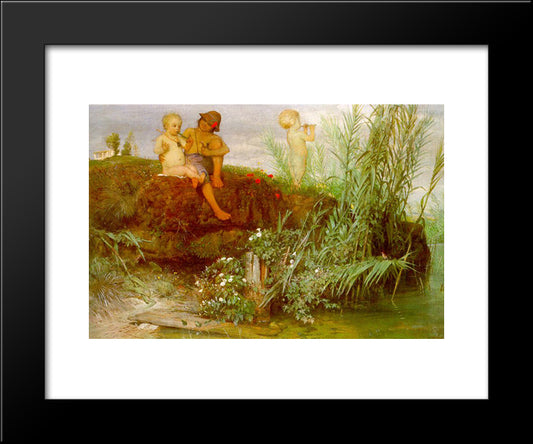 Children Carving May Flutes 20x24 Black Modern Wood Framed Art Print Poster by Bocklin, Arnold